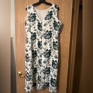 Floral Sleeveless Dress - Green and White